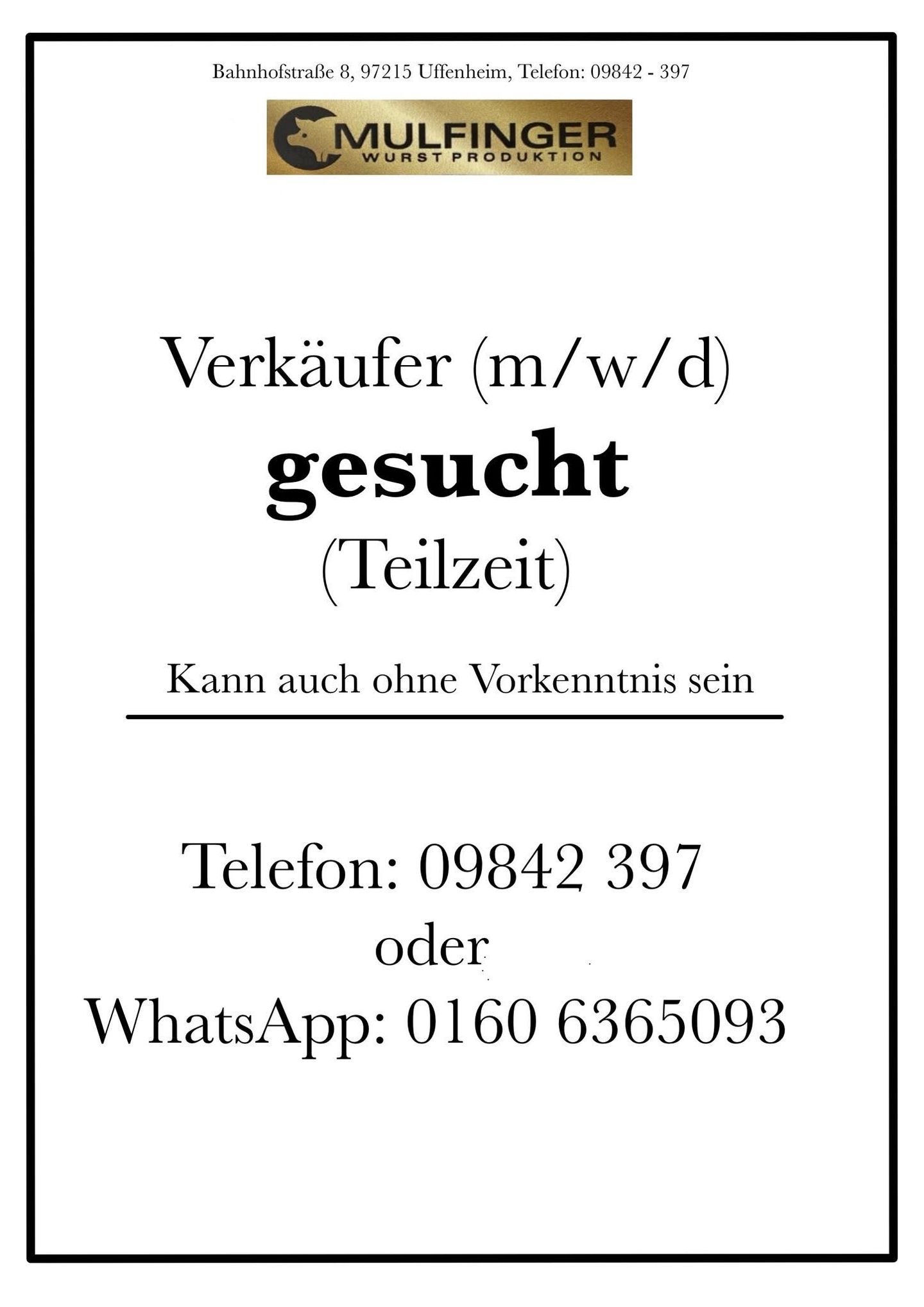 Metzgerei Dürr Inh. Friedrich Mulfinger, Bahnhofstr. 8 in Uffenheim