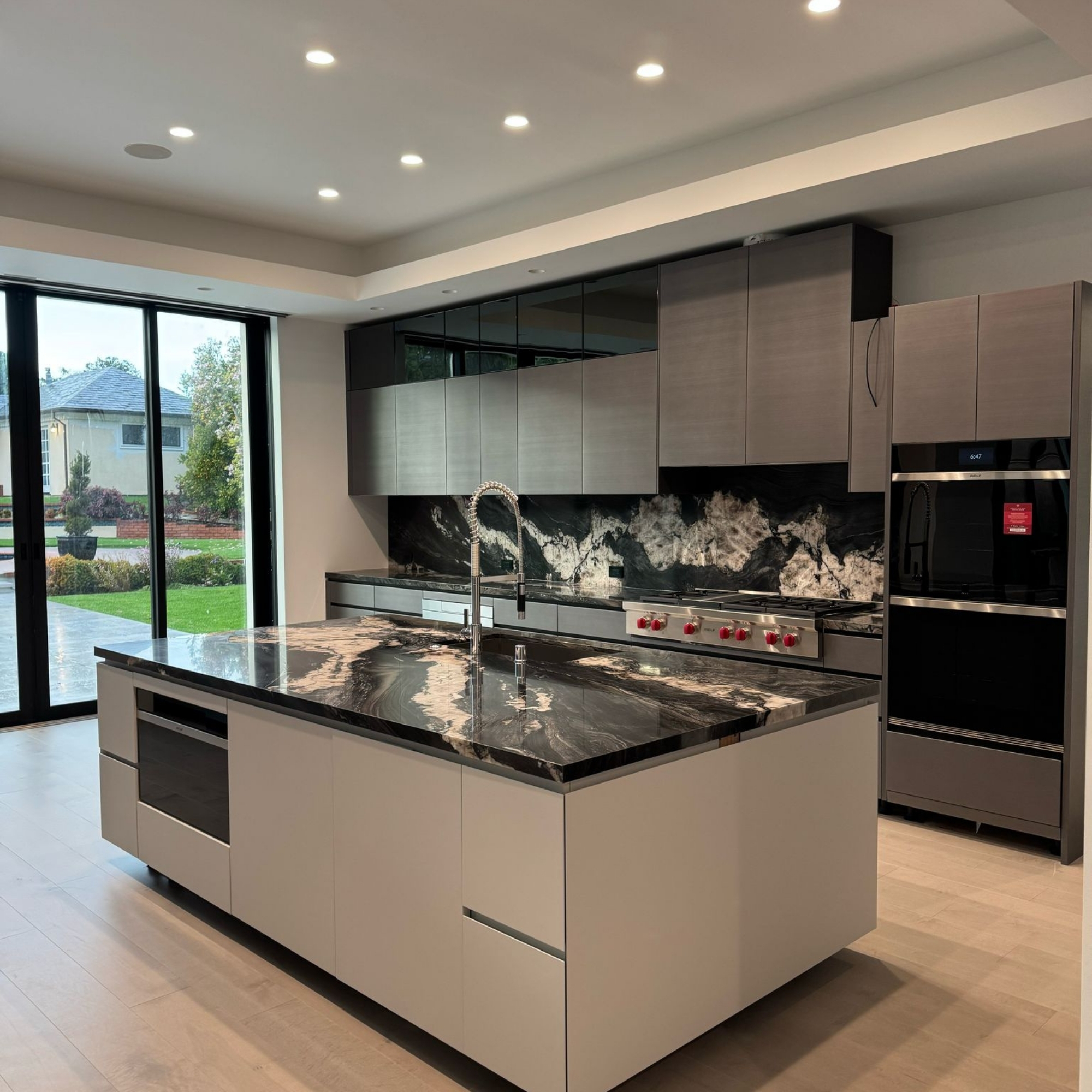 Modern kitchen with large island.