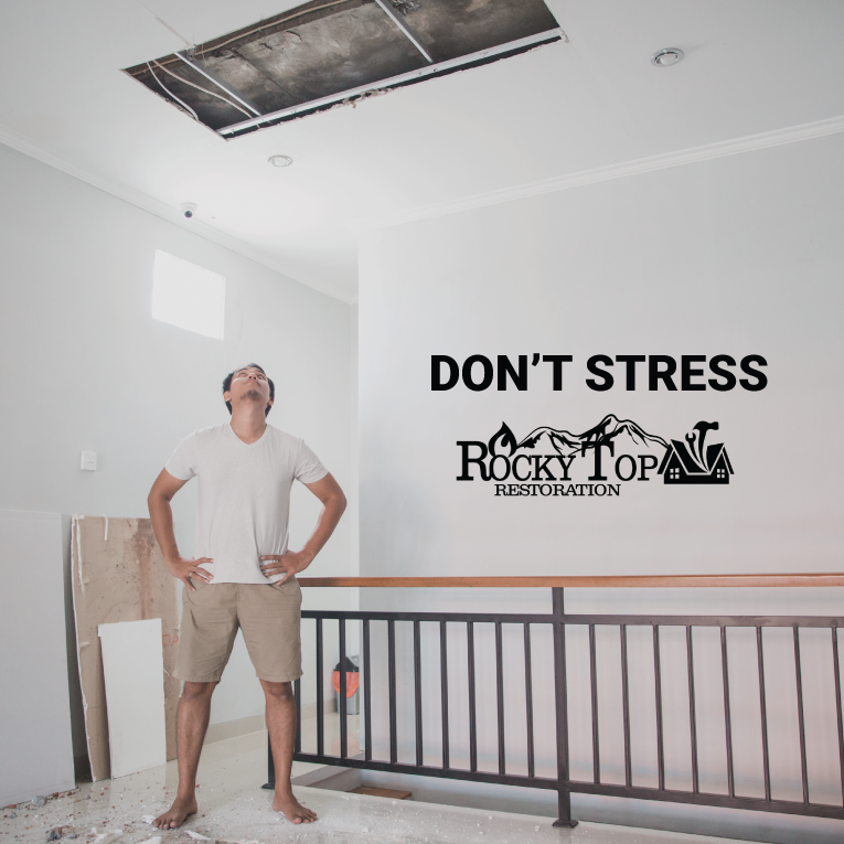 Don't stress about your home-call Rocky Top Restoration! We want to help get your home back in shape after tragedy strikes!