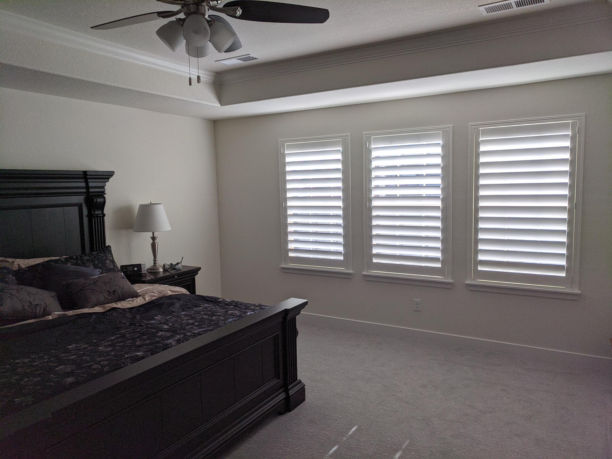 Shutters are beautiful with no tilt bar in this beautiful Master Suite in Sterling Ranch Colorado