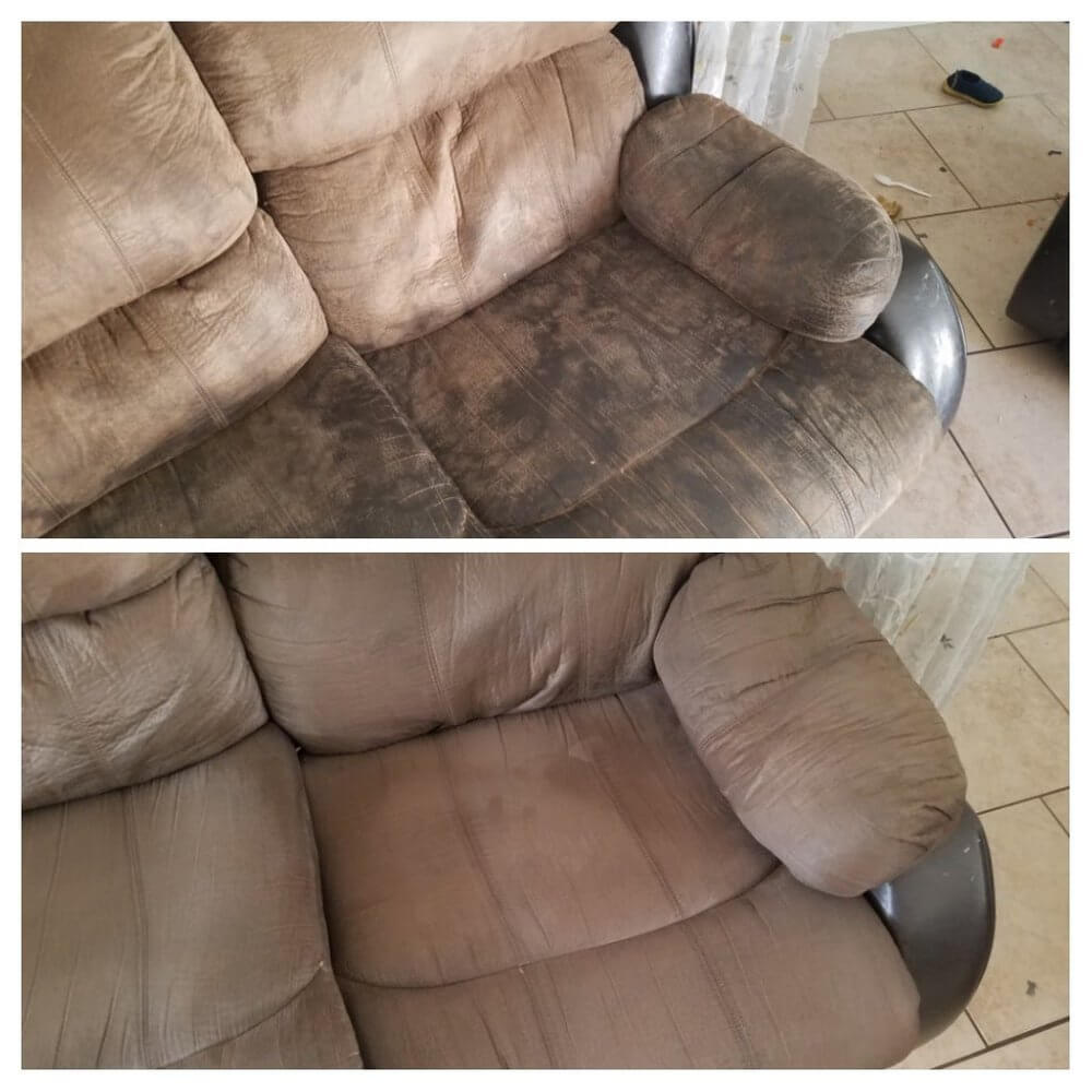 Before and after upholstery cleaning in Newport Beach