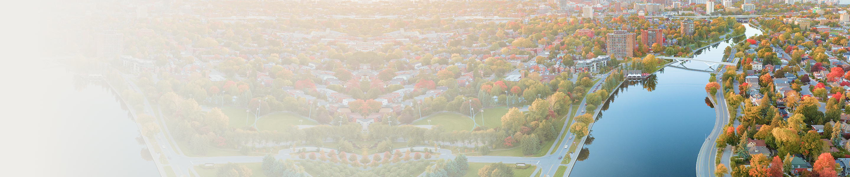 A bird's eye view of The Rideau Canal in Ottawa during early fall.