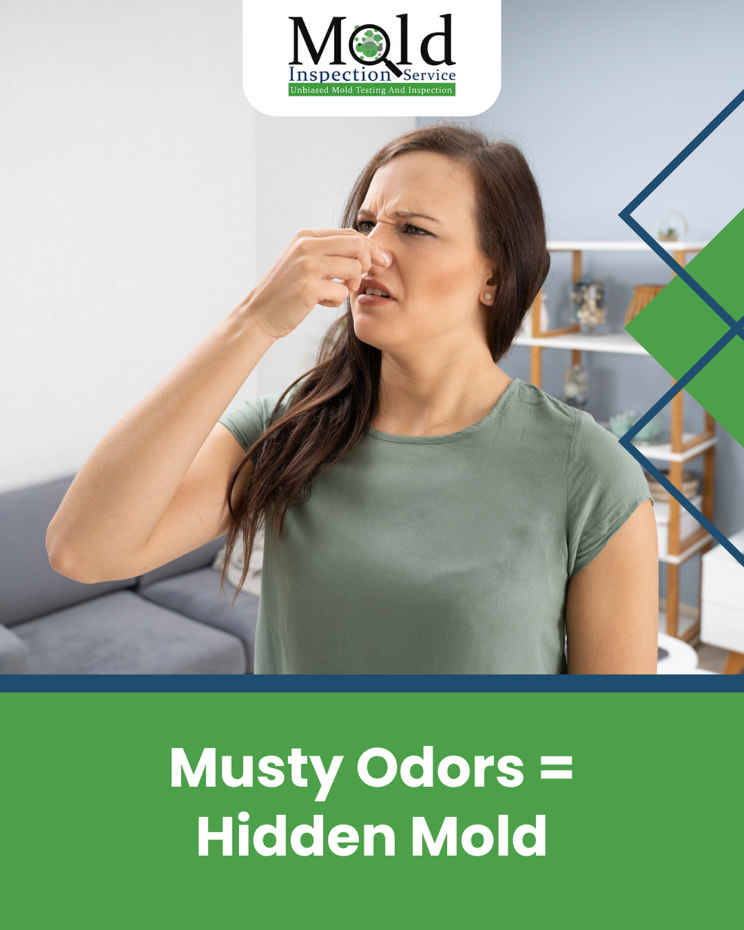 Woman experiencing indoor allergy symptoms caused by poor air quality, highlighting the importance of mold and air quality testing.