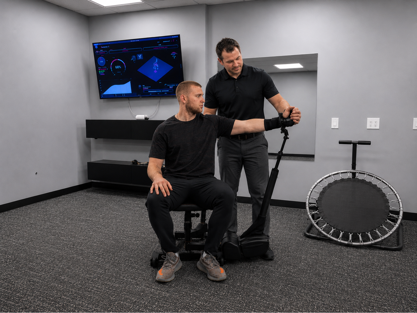 Shoulder strength testing with patient and physcial therapist 