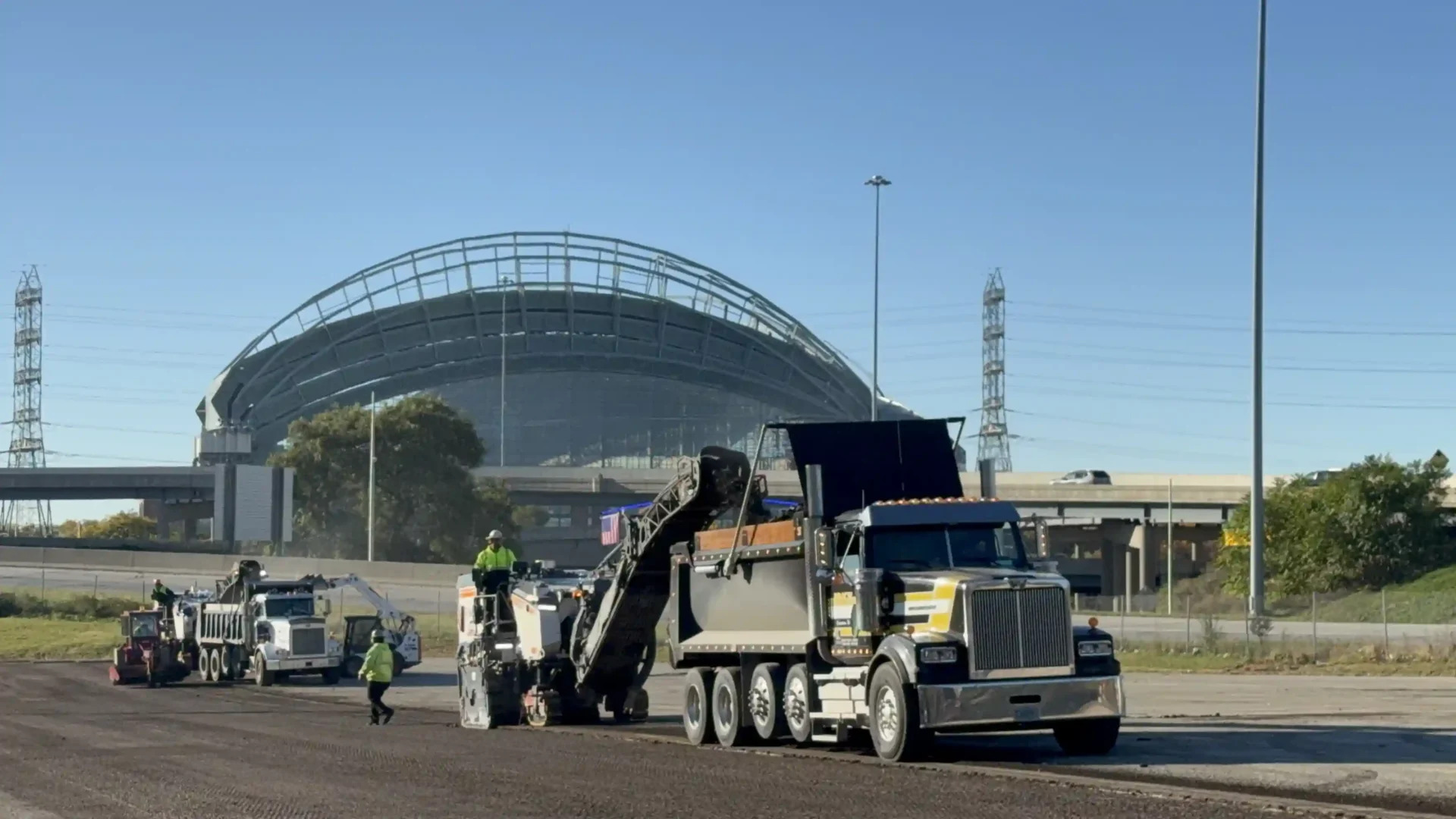 PLM Crew providing fresh asphalt milling service for American Family Field in Milwaukee.