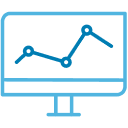 Computer displaying line graph icon.