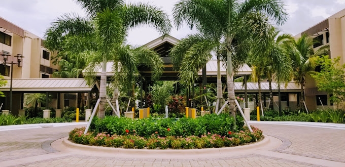 The Solaire At Las Palmas Village exterior with a garden