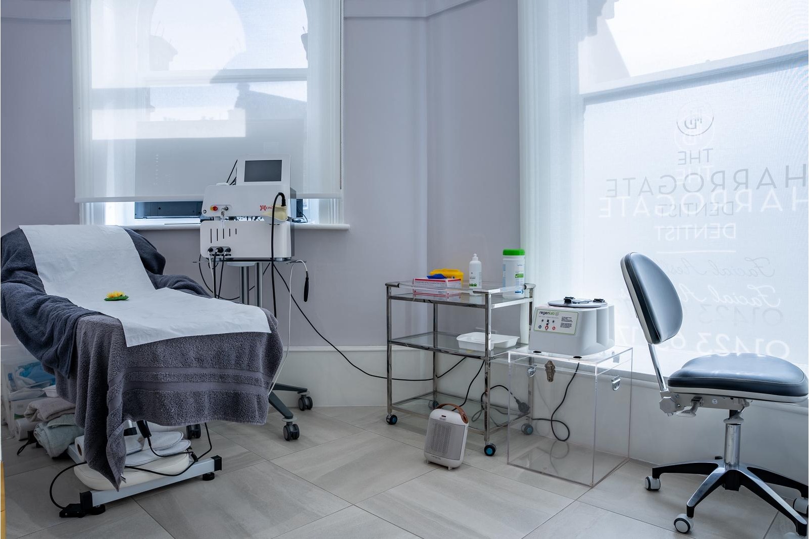 Dedicated aesthetic treatment room at The Harrogate Clinic equipped with advanced laser and skin rejuvenation technology for cosmetic procedures in Harrogate, North Yorkshire.