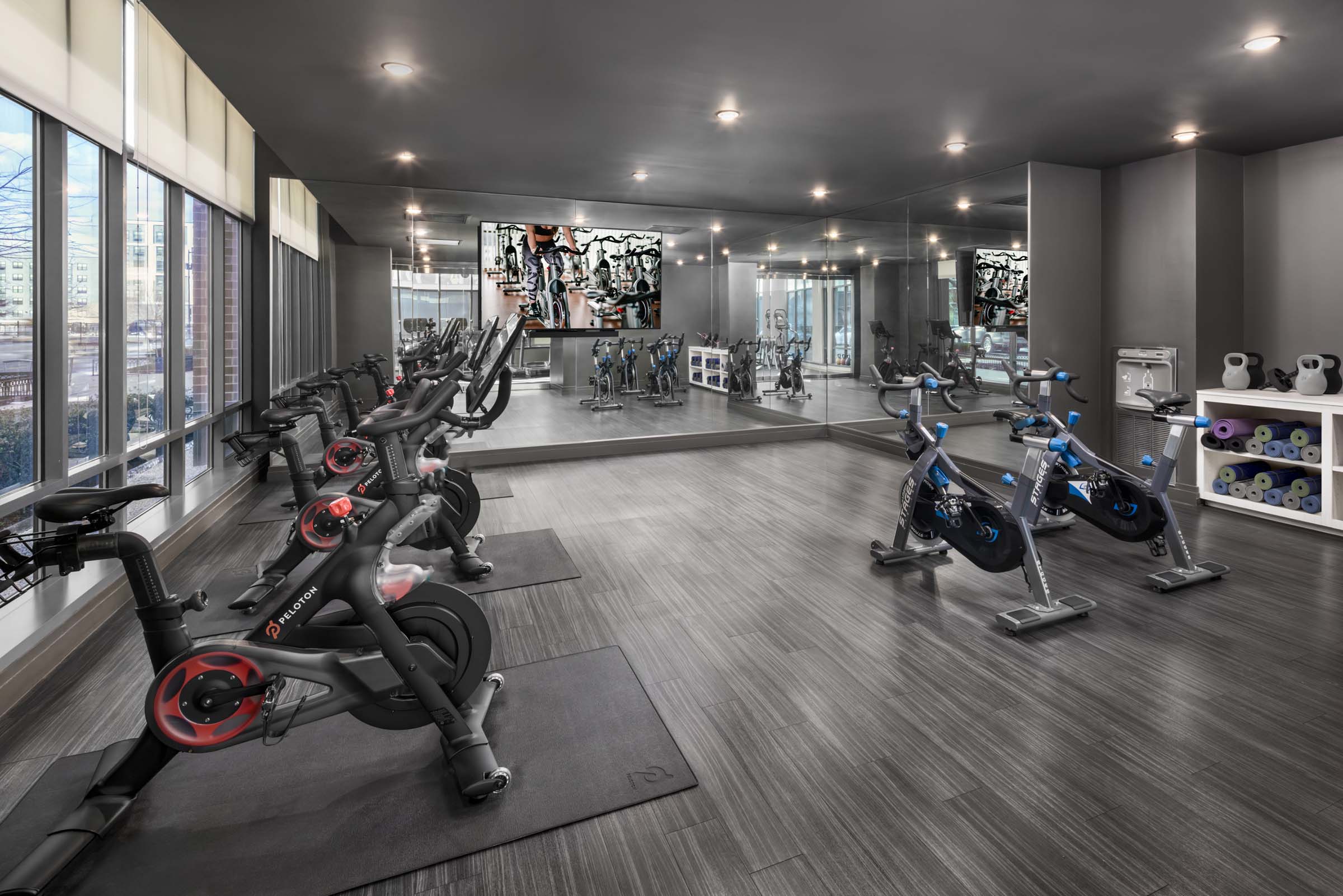 Yoga and spin studio at Camden NoMa Apartments in Washington, DC.