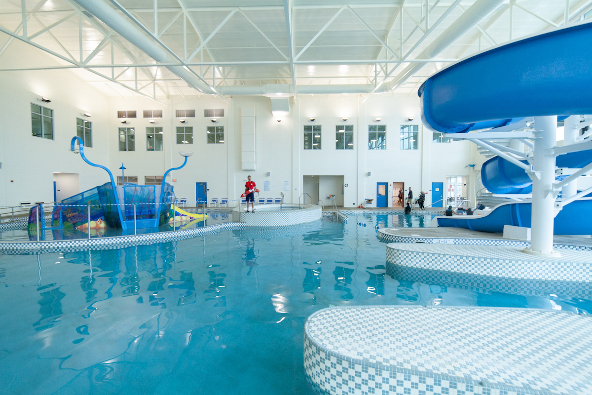 The RiverChase YMCA indoor pool hosts lap swim, family swim, swim lessons, water exercise classes, and more!