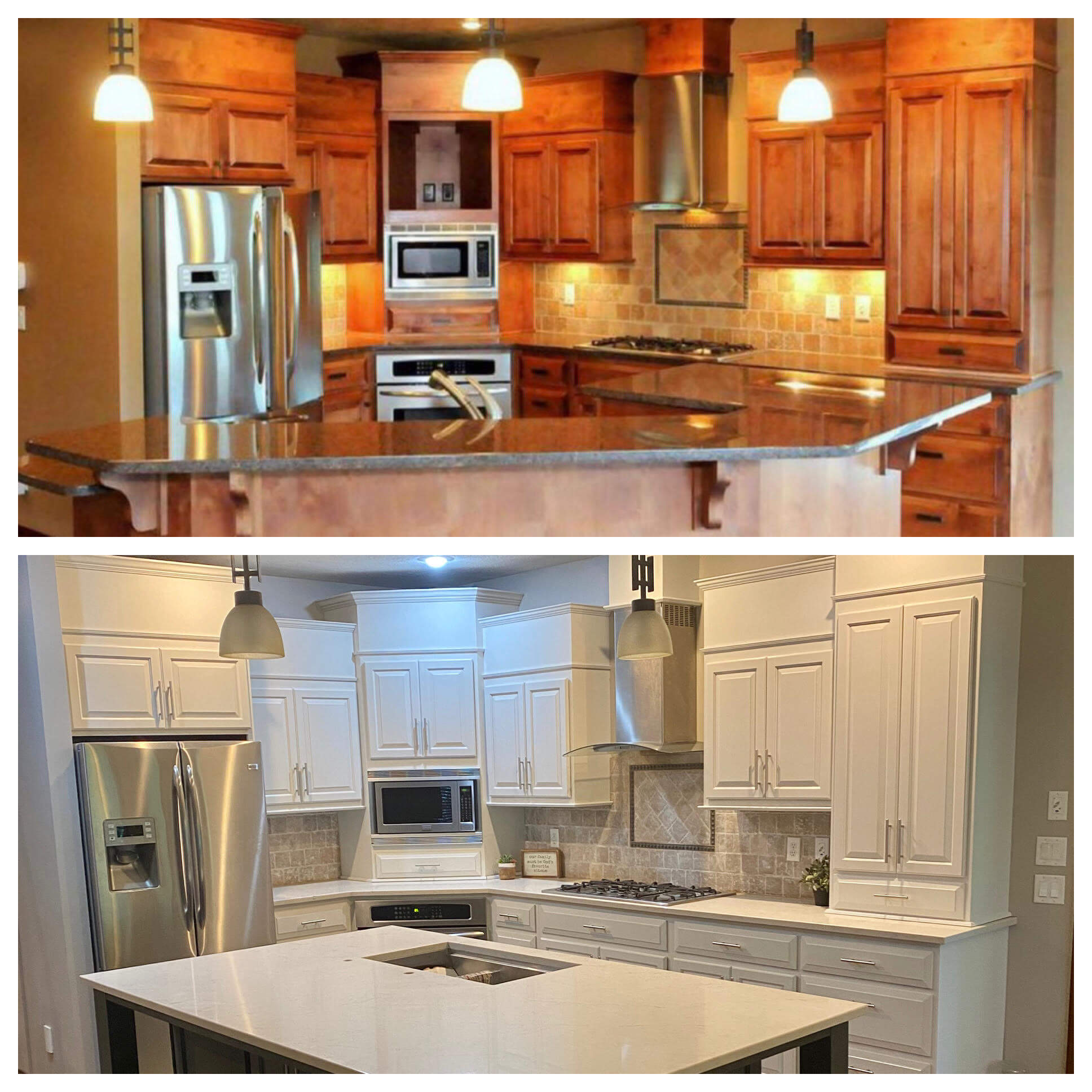 Before and after cabinet refinishing in Brookings, SD