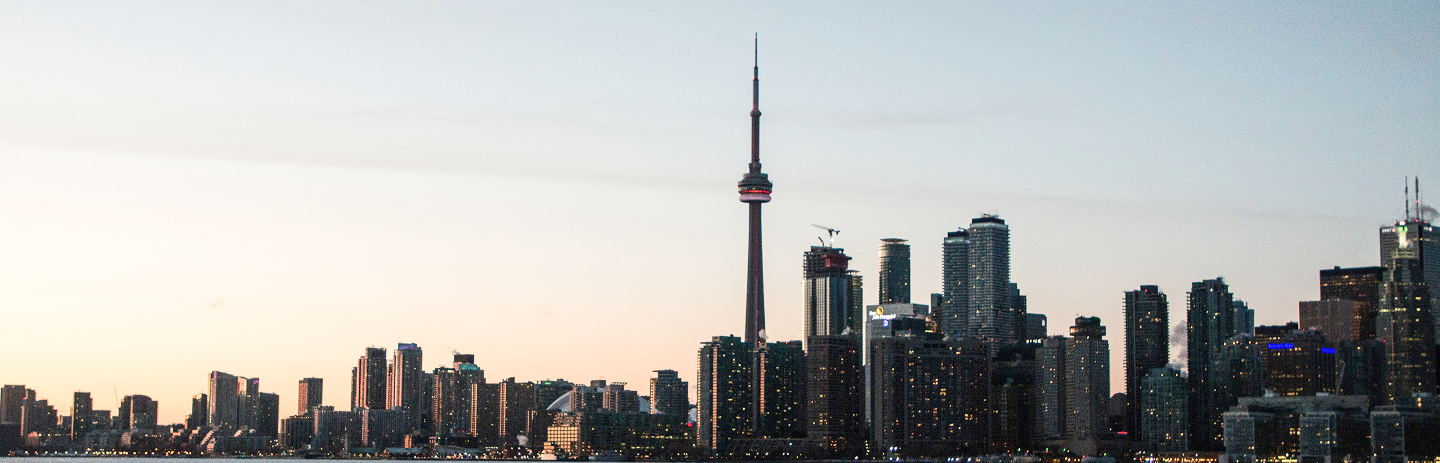 The Toronto skyline at dusk.