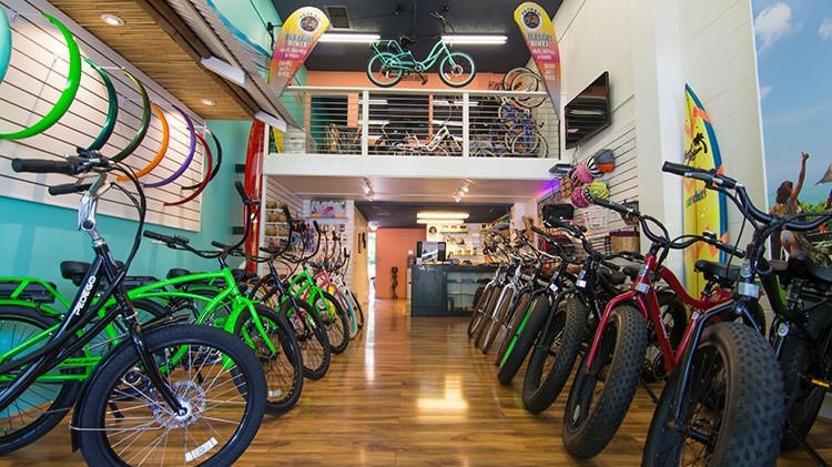 Inside of Pedego Kailua with a plethora of Pedego bikes available.