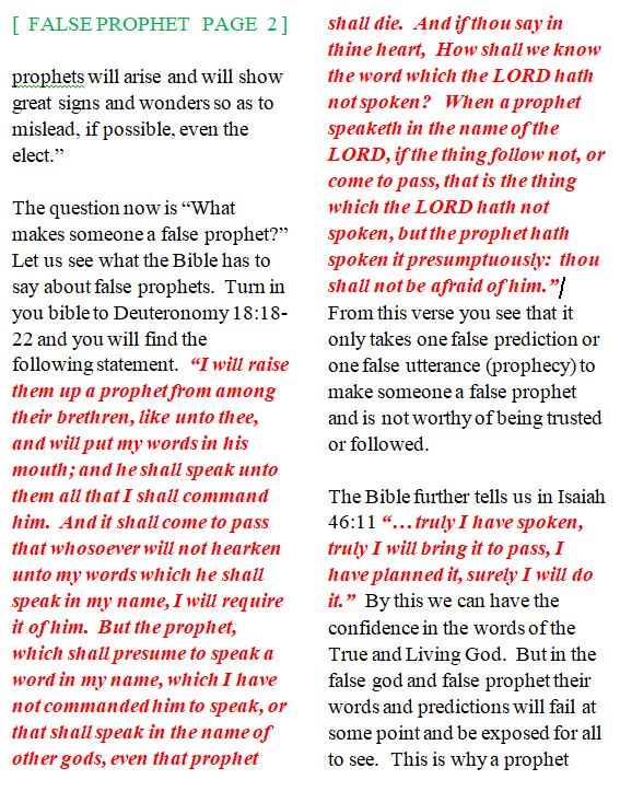 FALSE PROPHET?  WHY IS A FALSE PROPHET, FALSE PROPHECY, OR FALSE TEACHING SO BAD?  2 of4 Jehovah's Christian Witnesses Help Hotline Wyoming (616)261-5294