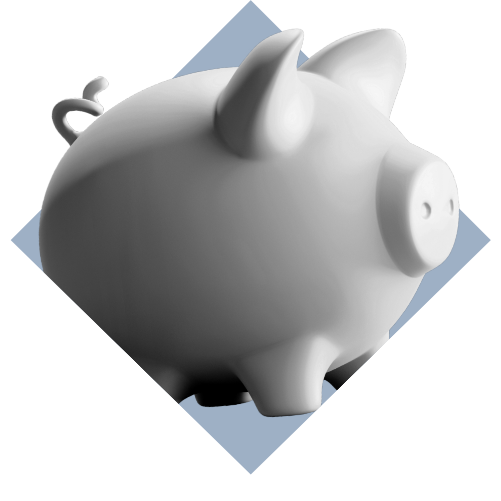 Piggy bank on top of a blue diamond.