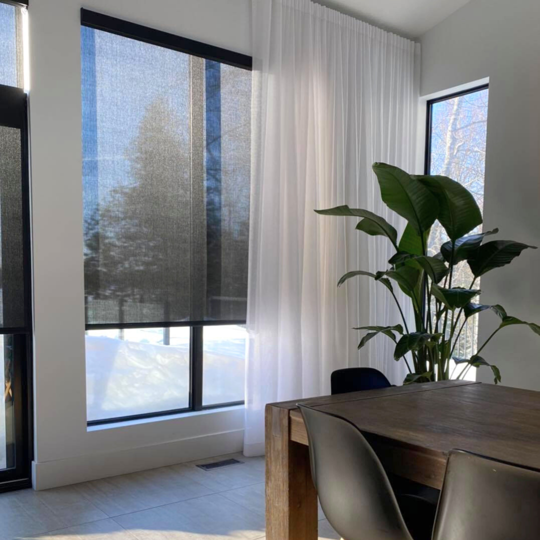 Solar Shades and Drapery layered on your windows create the perfect finish to any space Budget Blinds of Chilliwack, Hope and Harrison Chilliwack (604)824-0375