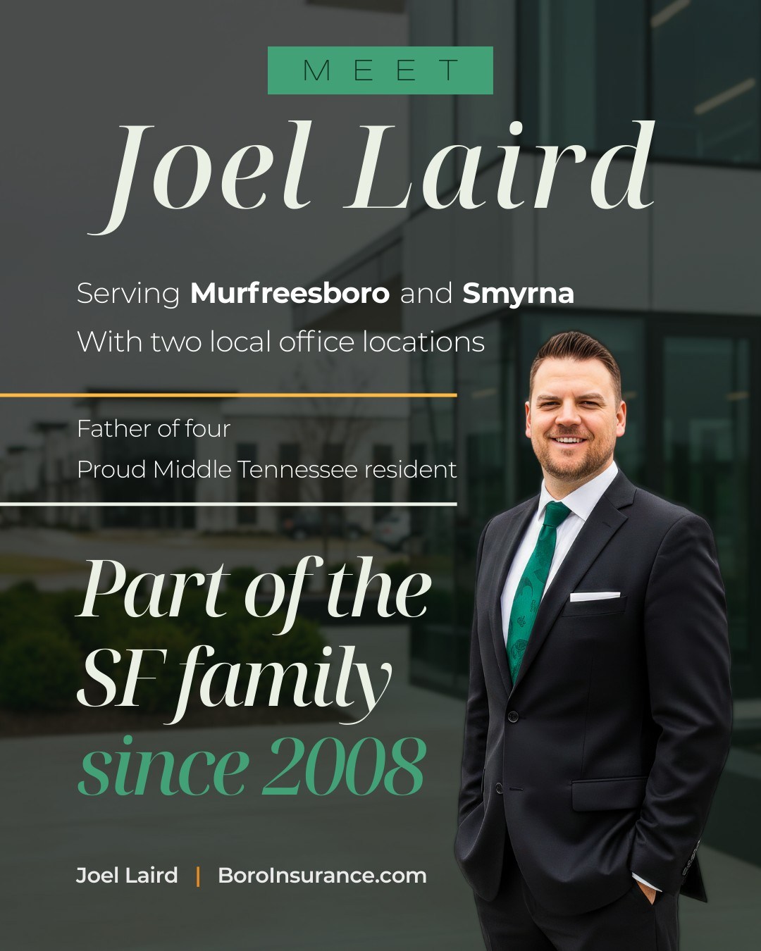 Meet Joel. As a dad of four and a longtime Middle Tennessee resident, Joel cares deeply about the people and communities we serve every day. With offices in Murfreesboro and Smyrna, we stay connected to our neighbors and the moments that matter most.