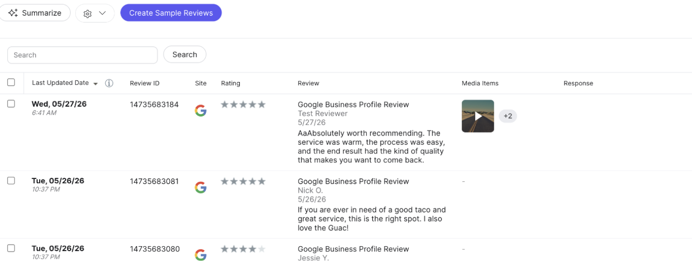 images displayed with reviews table