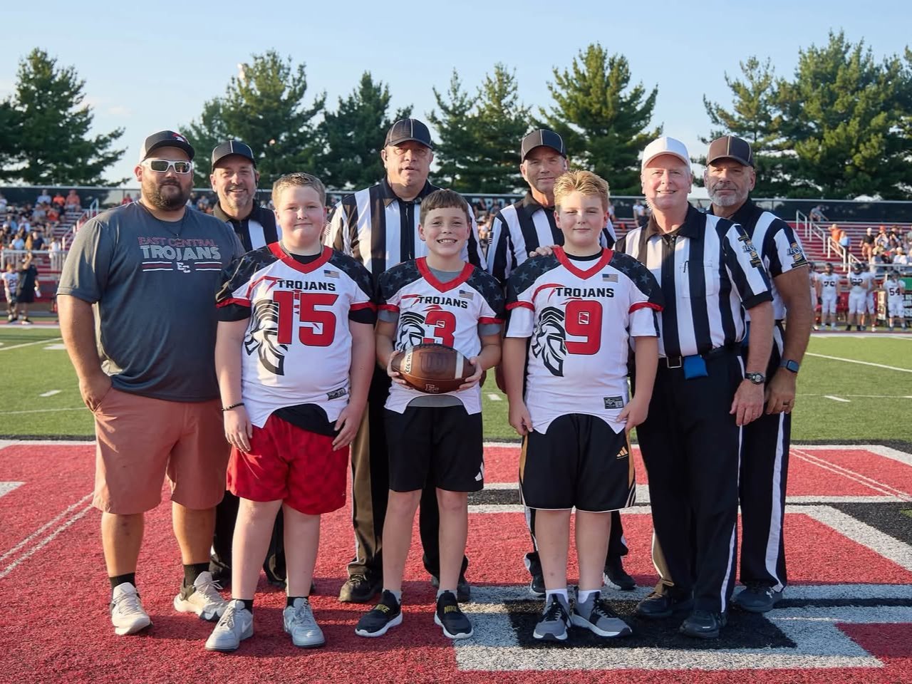 Each year, I sponsor the game ball for East Central High School home football games and get to share the experience with three Pee Wee players. Seeing their excitement makes it even more memorable. Thank you, Sandy Mahoney, for the photos!