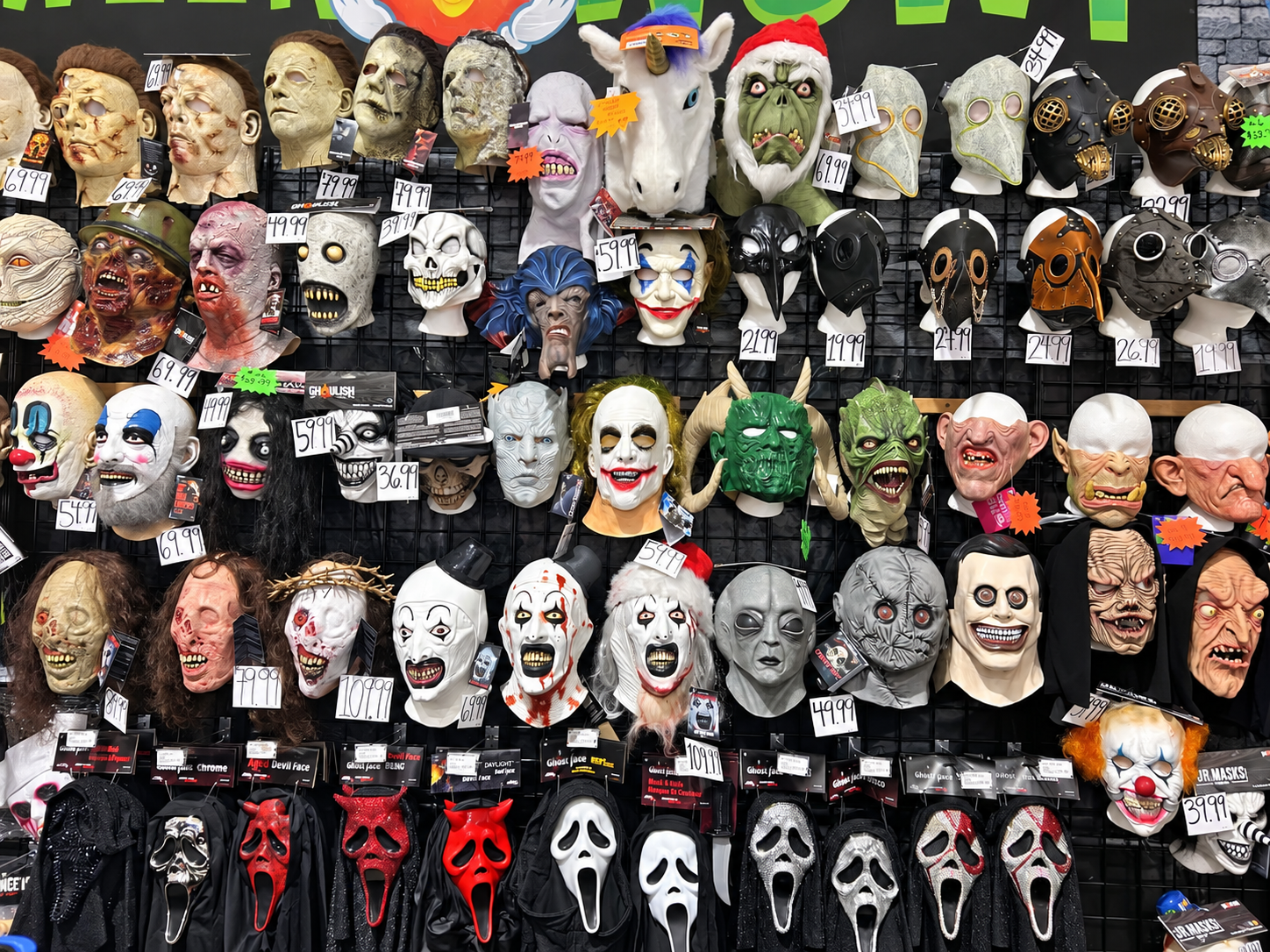 Explore Halloween masks at Party Wow! in Florence, Alabama, from spooky creatures and clowns to classic costume favorites. Find a look for your next Halloween party.