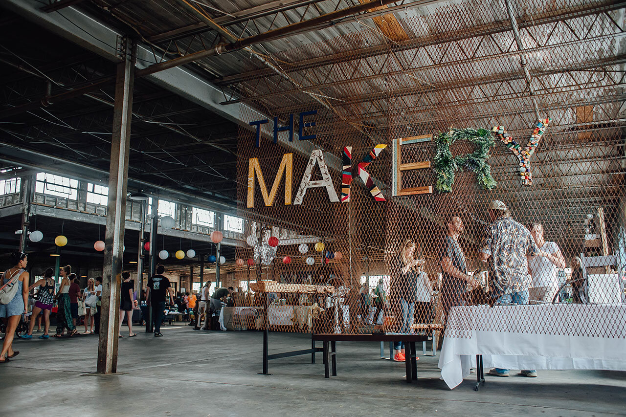 Creative gathering and workshop area inside The Makery at The Glass Factory.