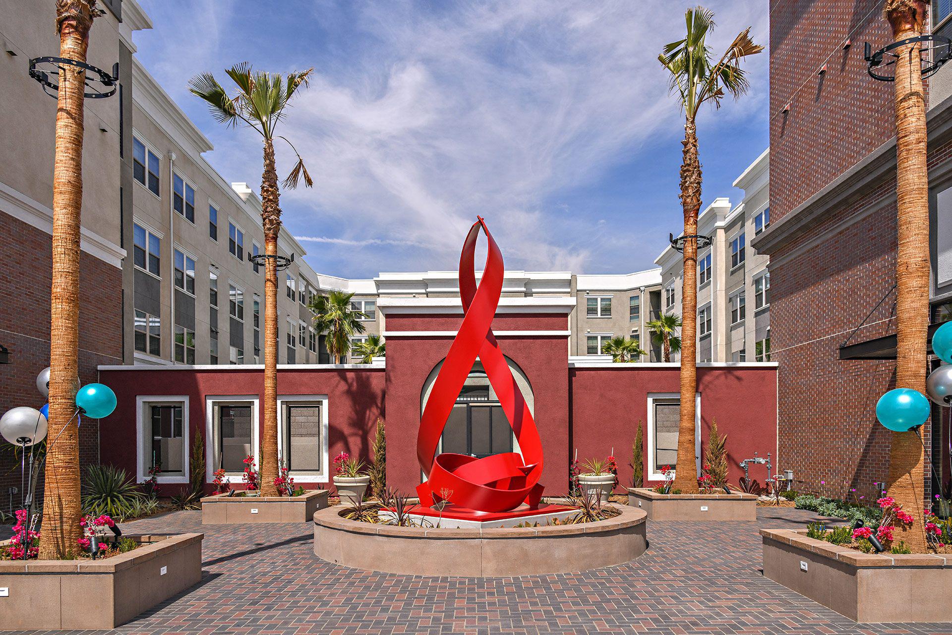 Art sculpture at The Huntington luxury apartments in Duarte, CA.