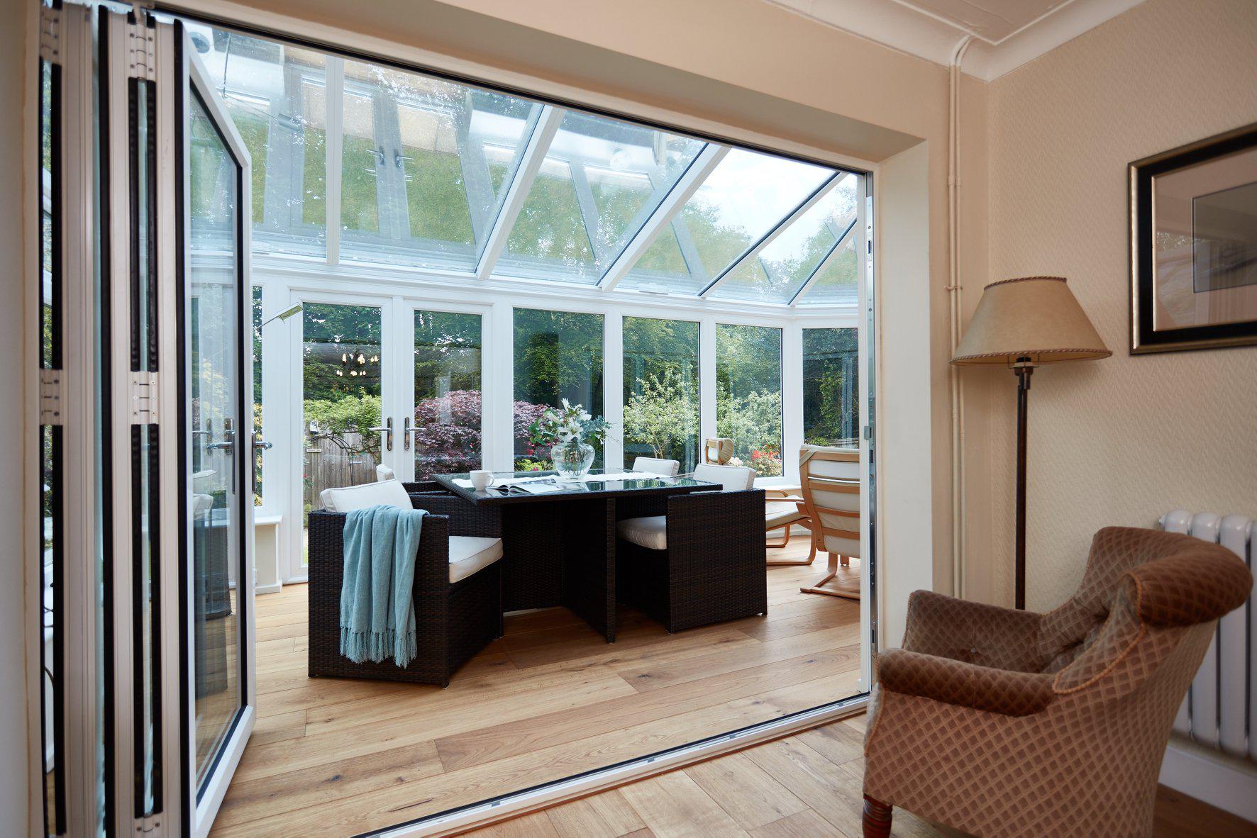 Our bifold doors are made from aluminium, a material known for its durability and bold range of colours. Unlike uPVC or wood, aluminium bifold doors have slimmer frames that can support larger panes of glass to make for some impressive views.