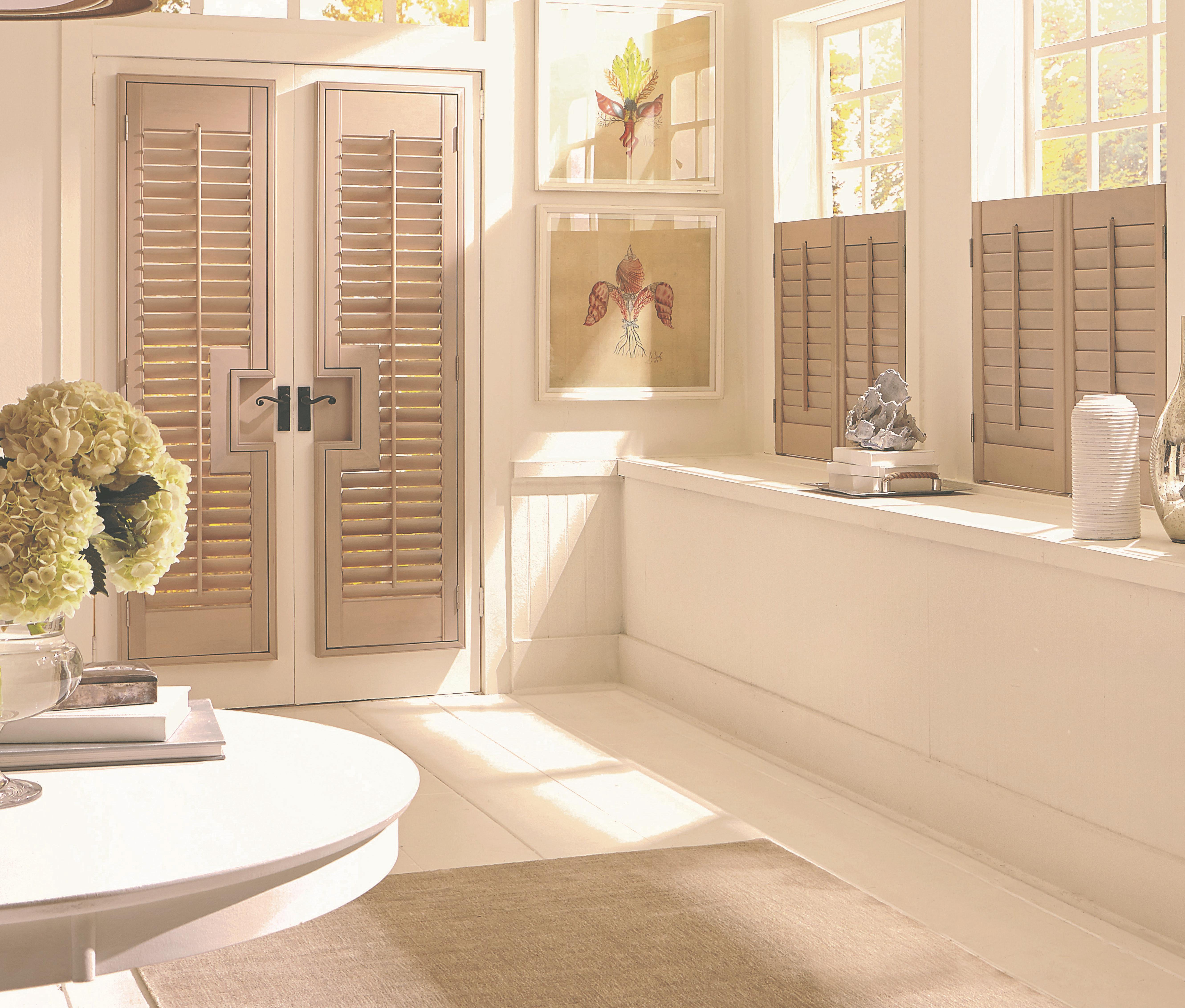 Wood Café Shutters are a beautiful way to make an area bright but still give you privacy. These are  Budget Blinds of Kitchener & Guelph Guelph (519)341-4561
