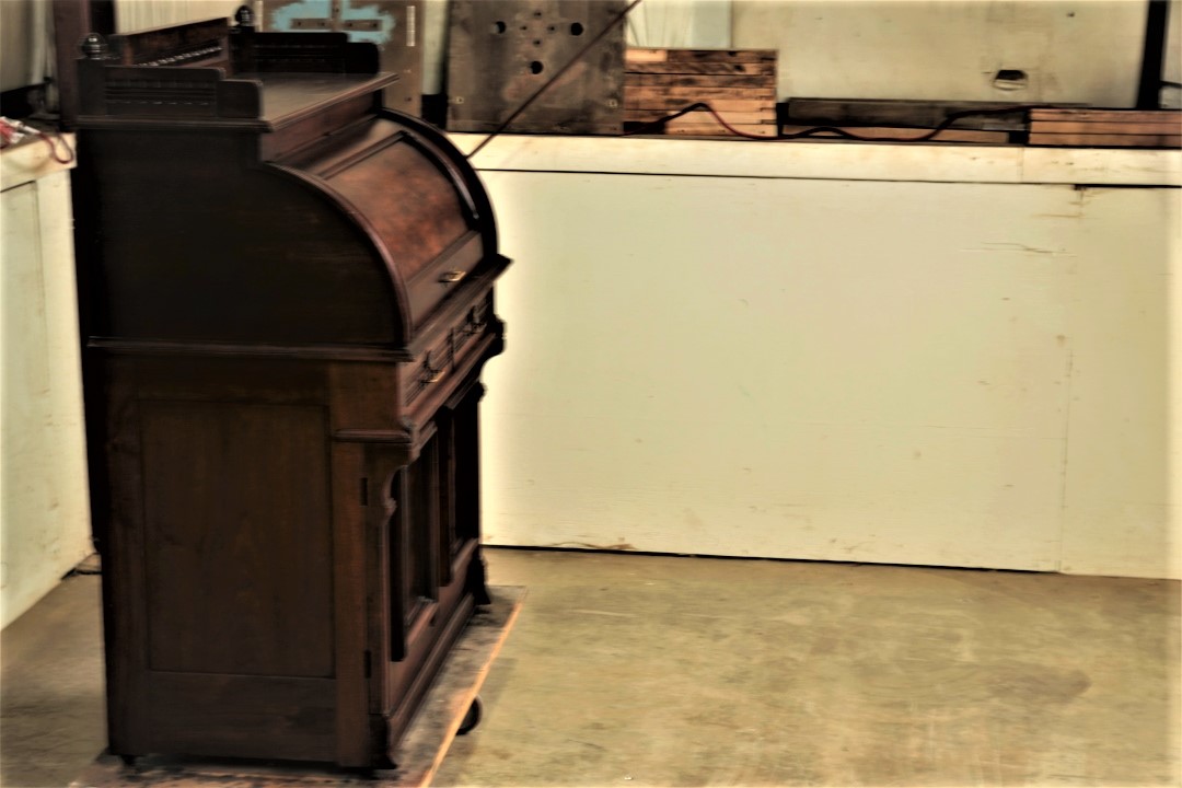 Antique Cylinder Desk Before Restoration Angled View