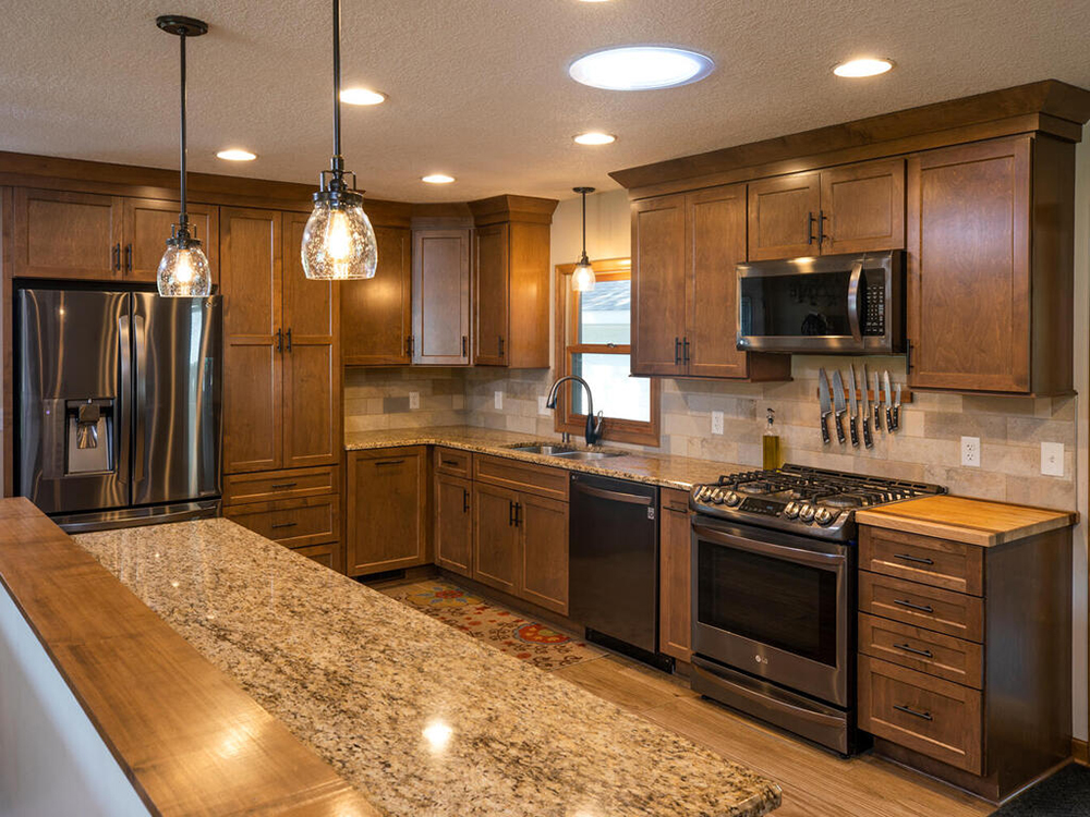 ZimmTown Construction’s kitchen remodel combines style and efficiency with sleek cabinetry, high-end countertops, and modern fixtures. Upgraded lighting, durable flooring, and smart storage maximize space, creating a beautiful, functional kitchen for everyday living.