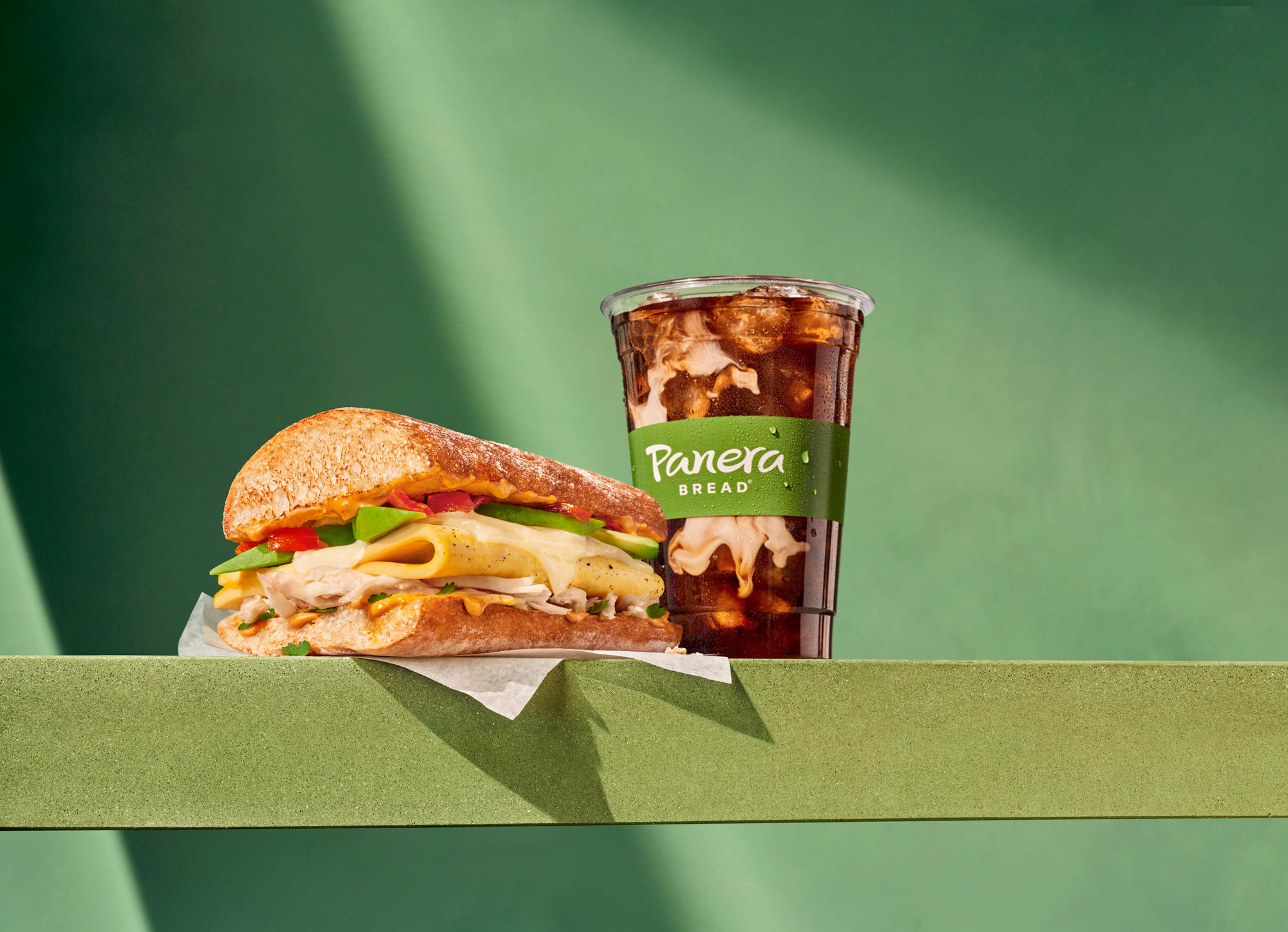 Chipotle Chicken, Egg & Avo and Iced Cafe Blend Dark Coffee Panera Bread Ames (515)956-4580
