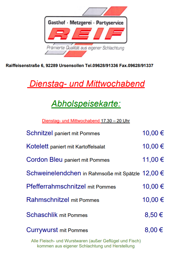 Gasthof & Fremdenzimmer Reif, Raiffeisenstraße 6 in Ursensollen