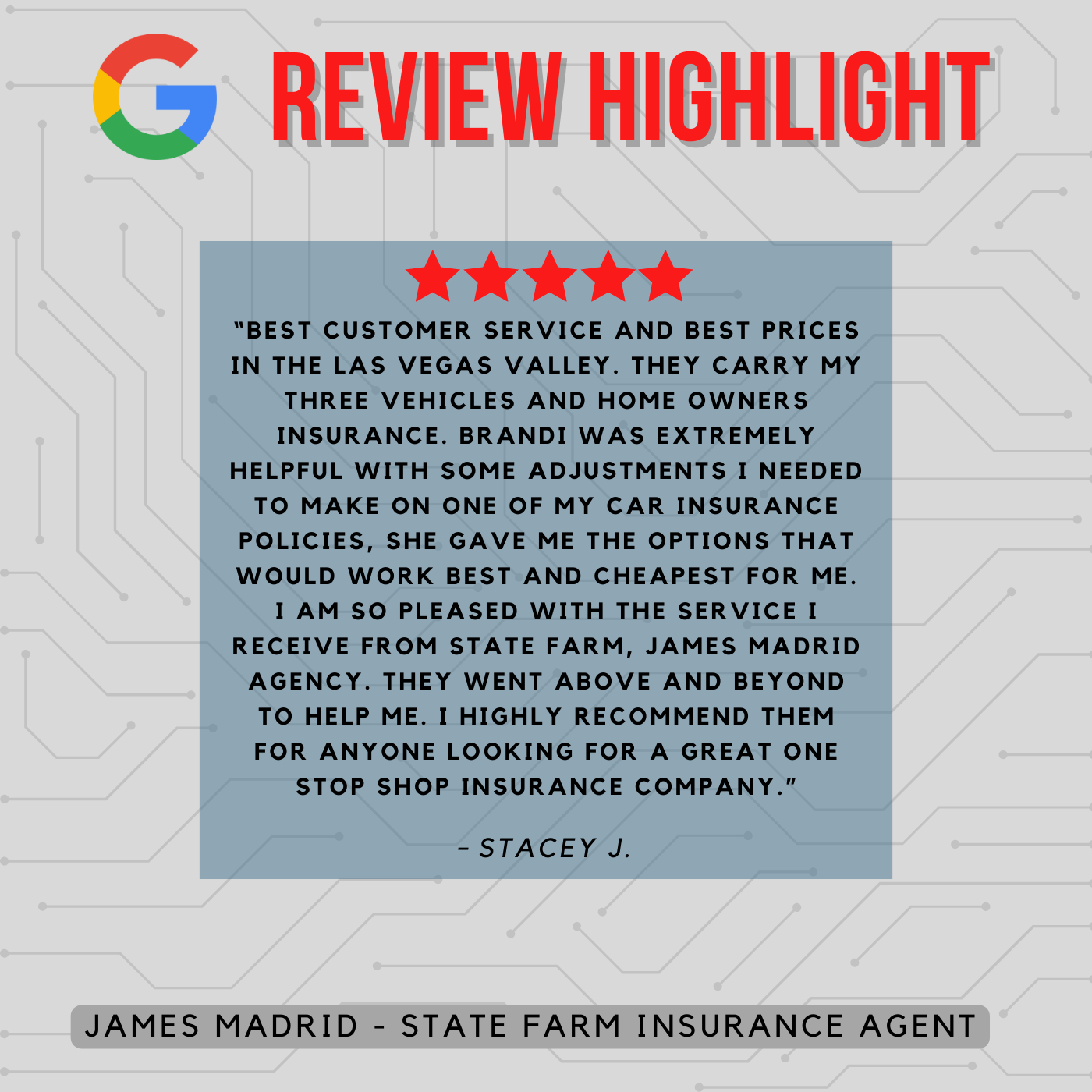 James Madrid - State Farm Insurance Agent
Review highlight James Madrid - State Farm Insurance Agent Las Vegas (702)998-8700