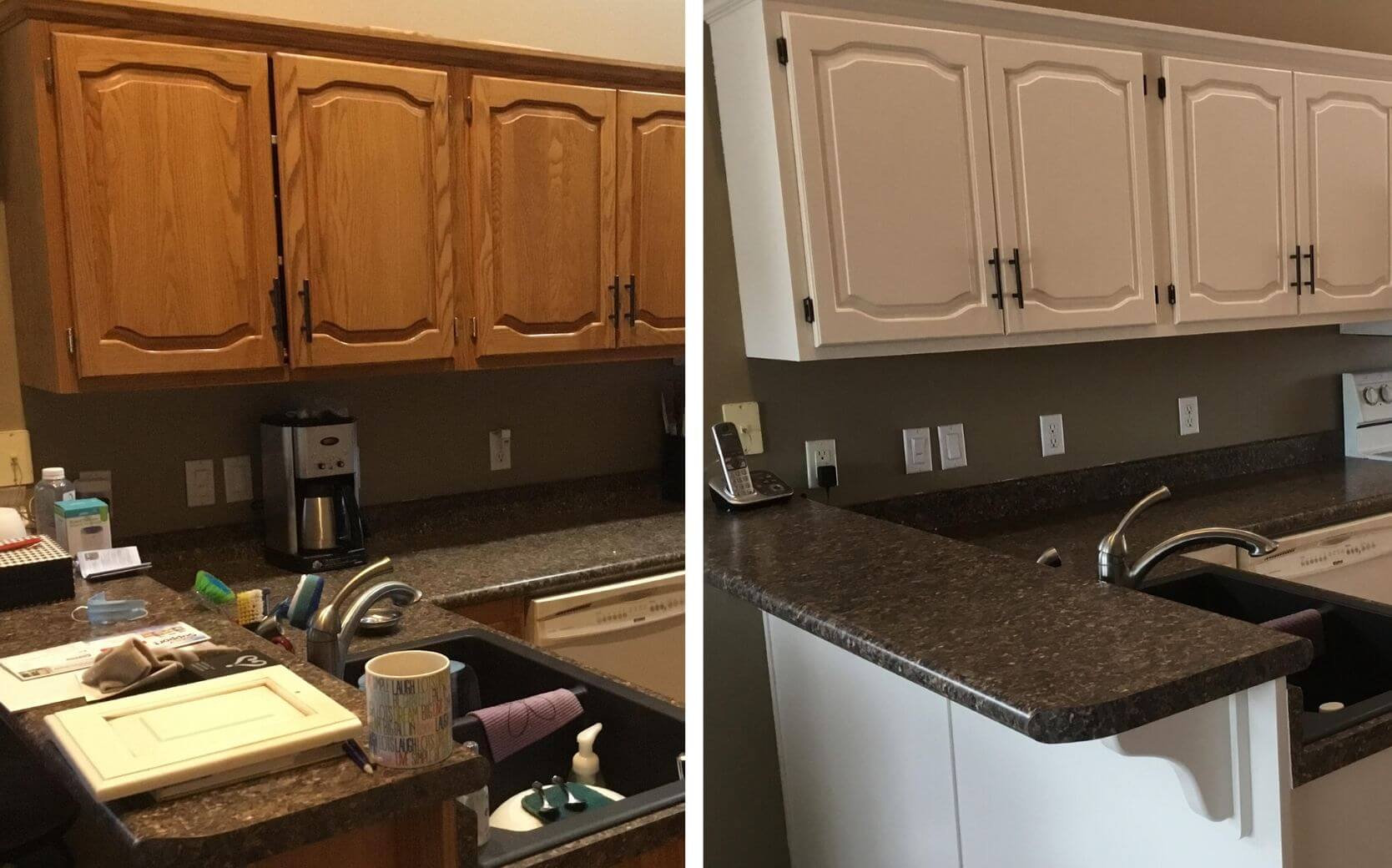 Before and after cabinet refinishing in Dell Rapids, SD