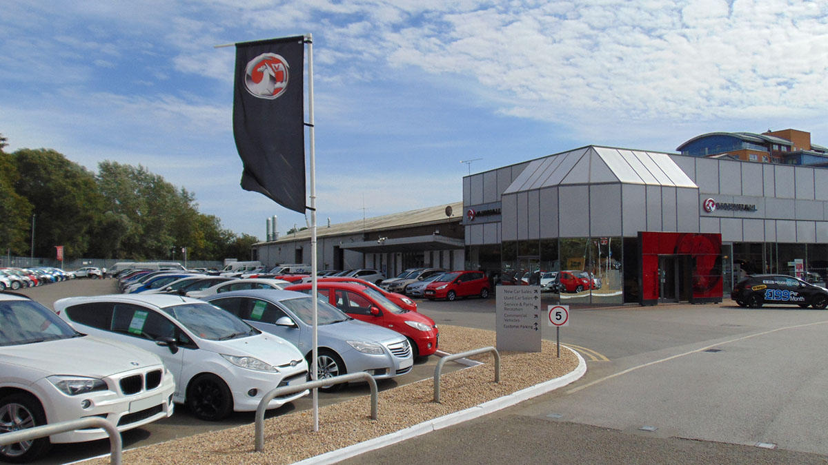 Outside the Vauxhall Wakefield dealership Evans Halshaw Vauxhall Wakefield Wakefield 01924 376771