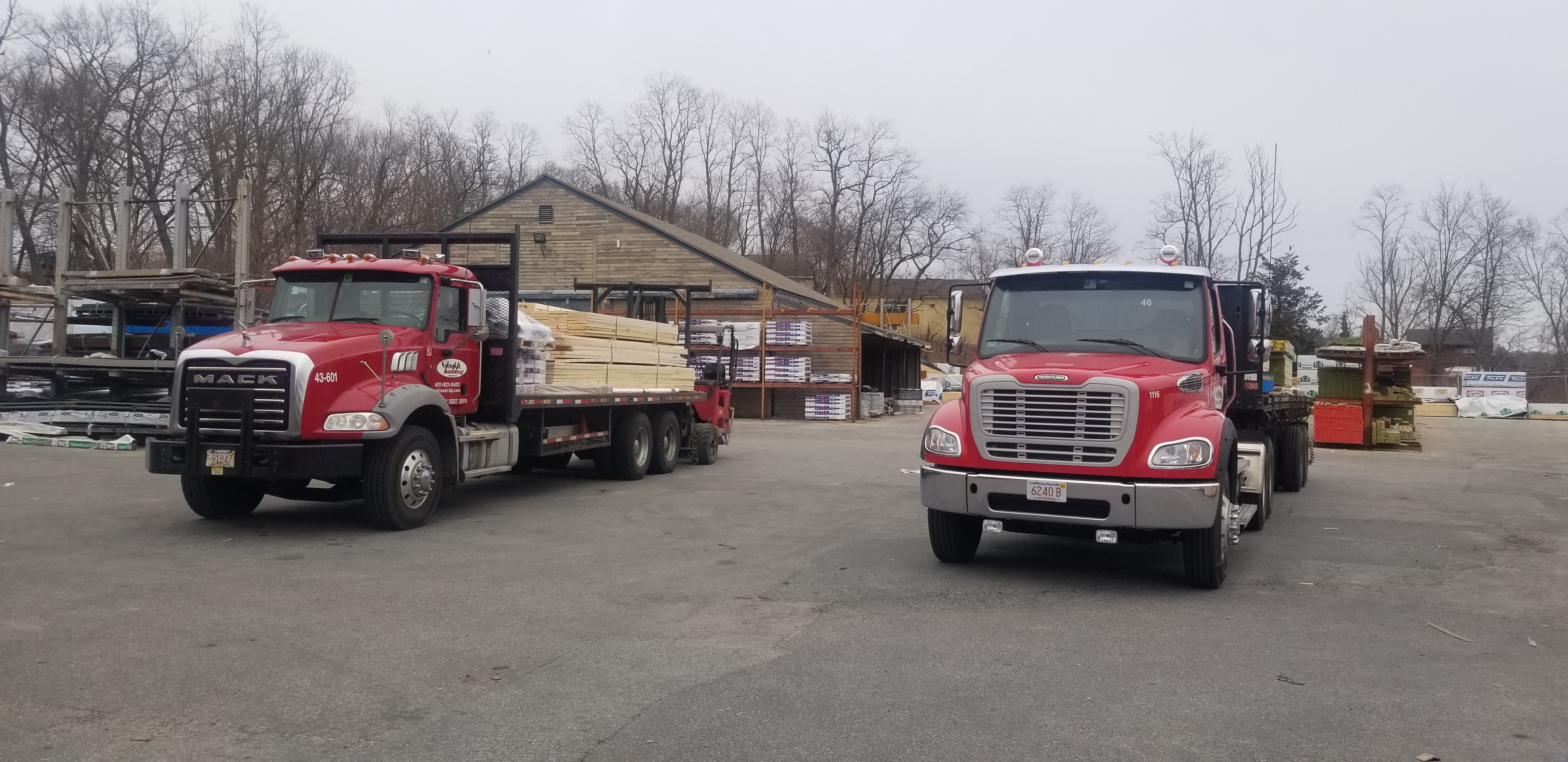 National Building Products Flatbeds Loaded Up and Ready to Make Deliveries!