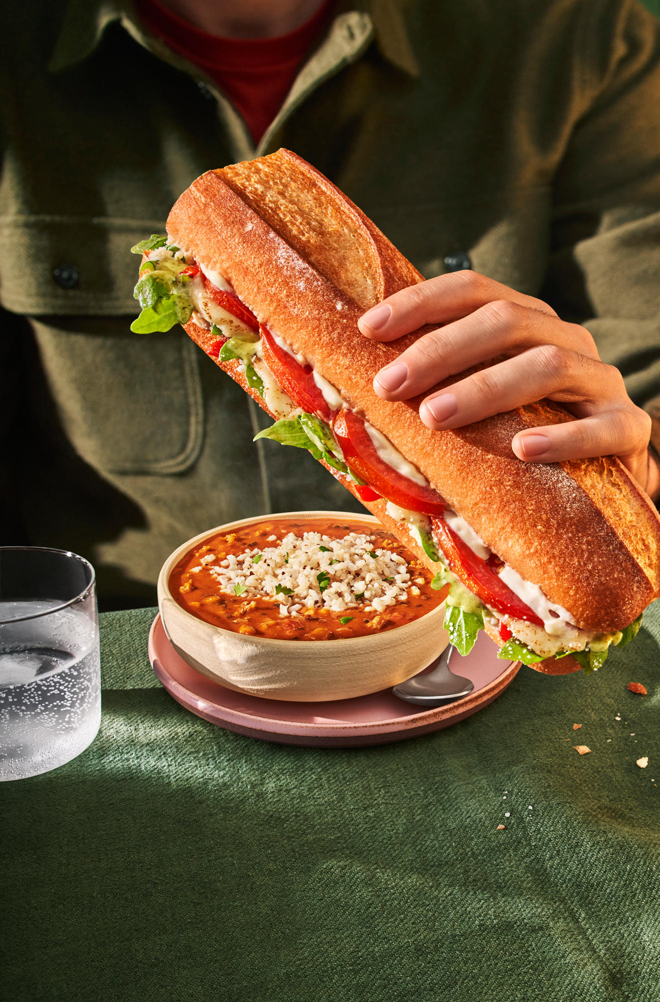 Panera Green Goddess Caprese Melt and Chicken Tikka Masala Soup You Pick 2