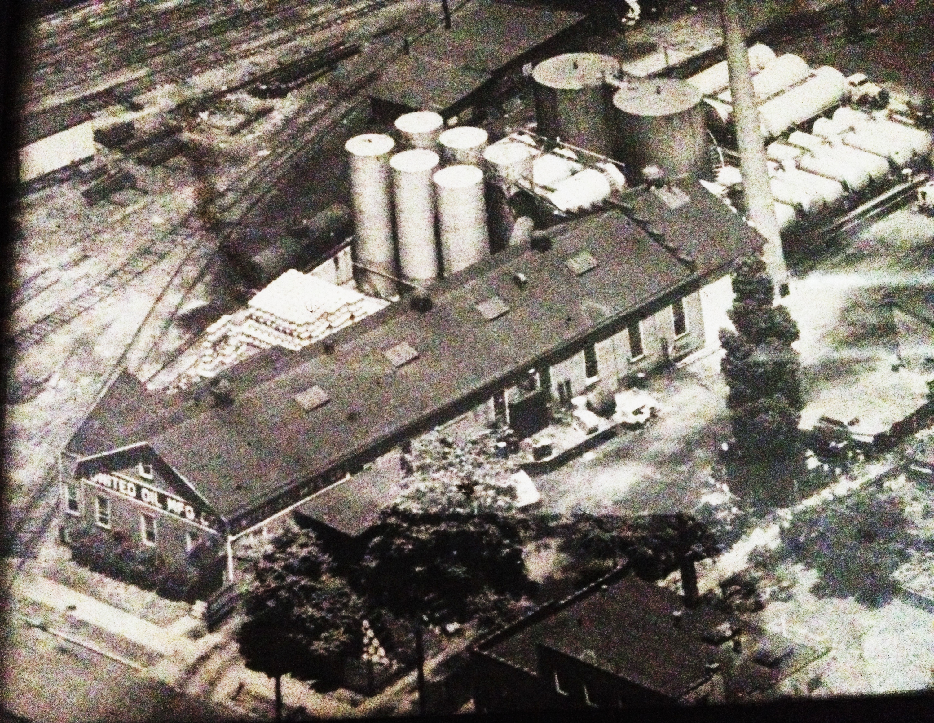 United Erie located at 1432 Chestnut Street in Erie, PA circa 1947 as seen from aerial view.