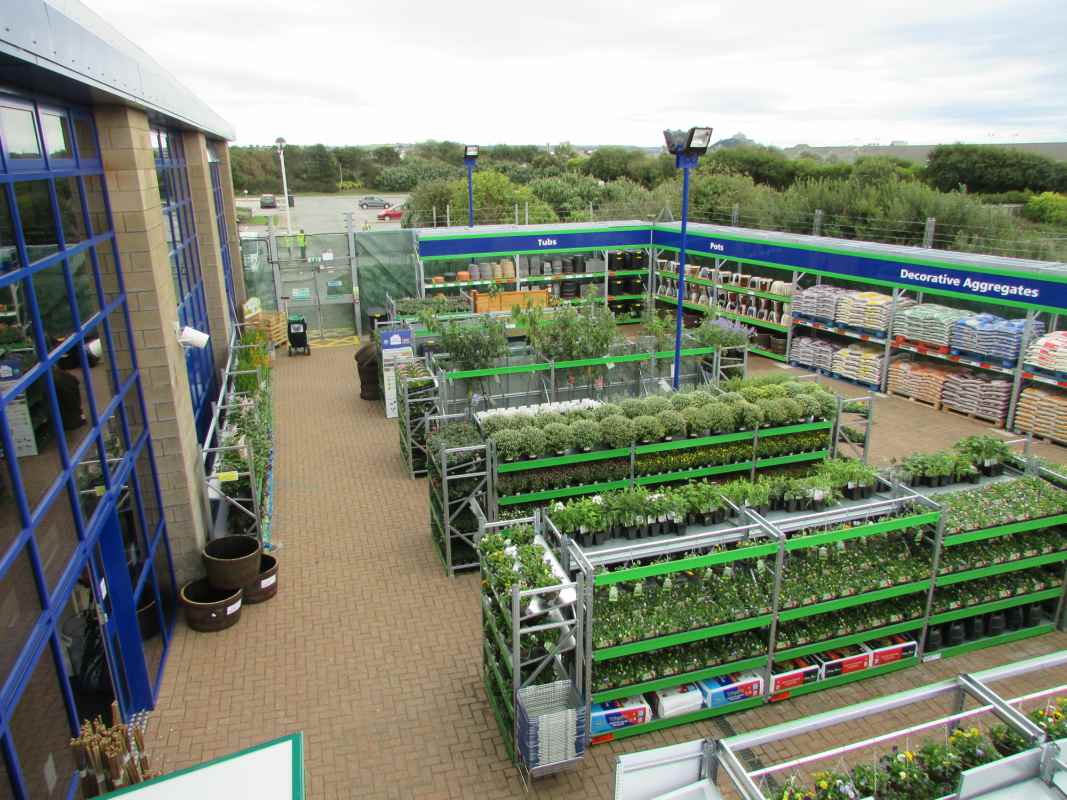 An aerial view of the Garden Centre at the new B&M Penzance, which includes plants, pots, decorations and much more.