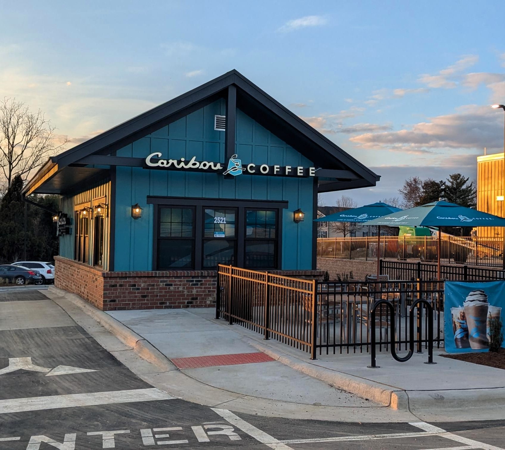 Storefront of the Caribou Coffee at 2521 Eastchester Drive in High Point