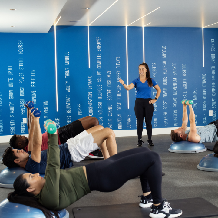 A group Fitness Class at AquaVie Fitness + Wellness Club.