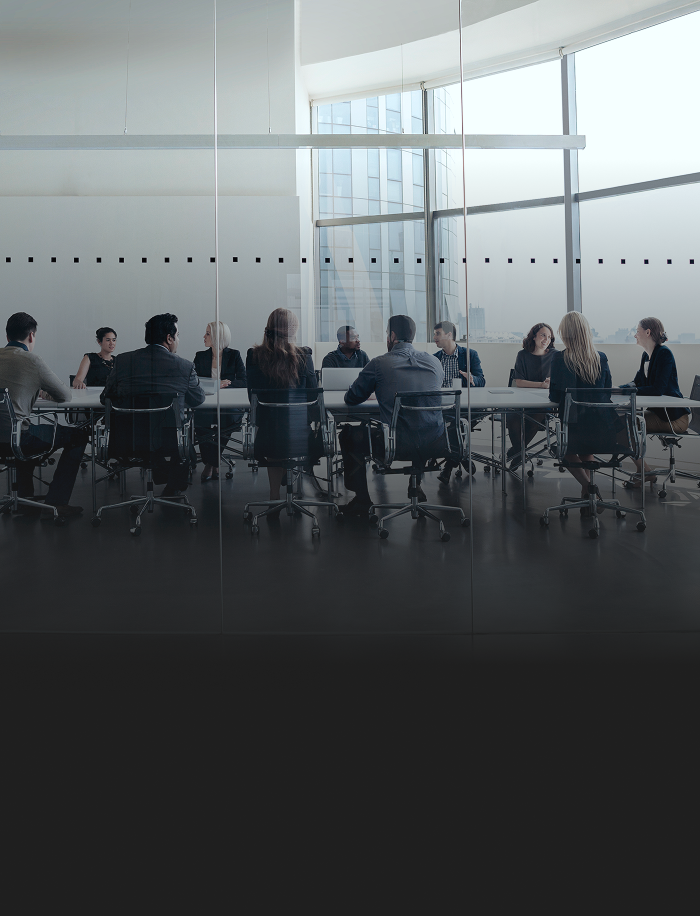 A group of financial professionals in a board room.