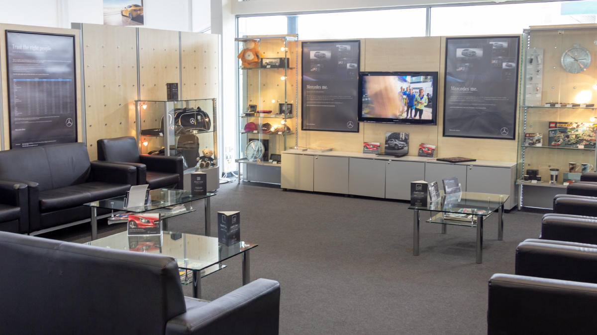 Waiting area inside the Mercedes-Benz Giffnock showroom Mercedes-Benz of Giffnock Glasgow 01416 291200