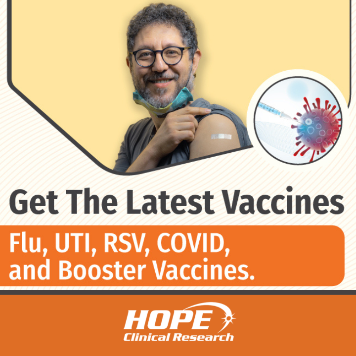 Get the latest vaccines for Flu, UTI, RSV, COVID, and Boosters at our Canoga Park site. Receive reimbursement for time and travel and get exclusive access to the latest vaccines. Space is Limited.
#COVID19 #Flu #UTI #RSV #CanogaPark