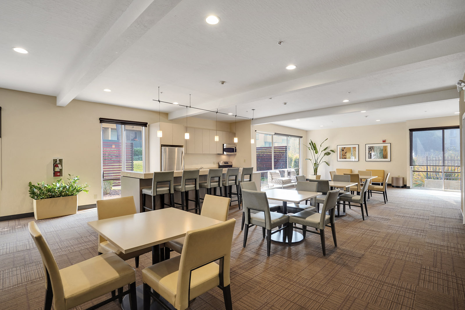 Community kitchen and seating area