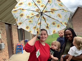 Rain or shine, playtime is magical! Big umbrellas make for cozy, giggly hideouts.