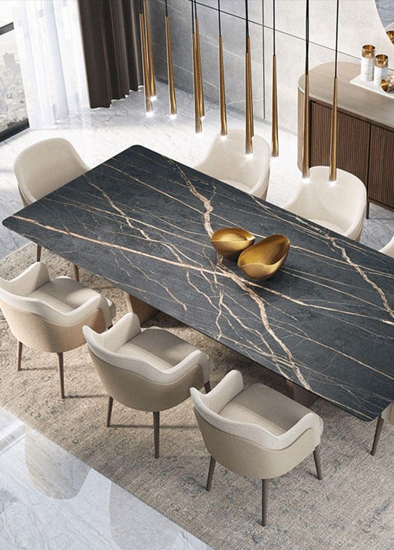 Image of a contemporary black marble dining table
