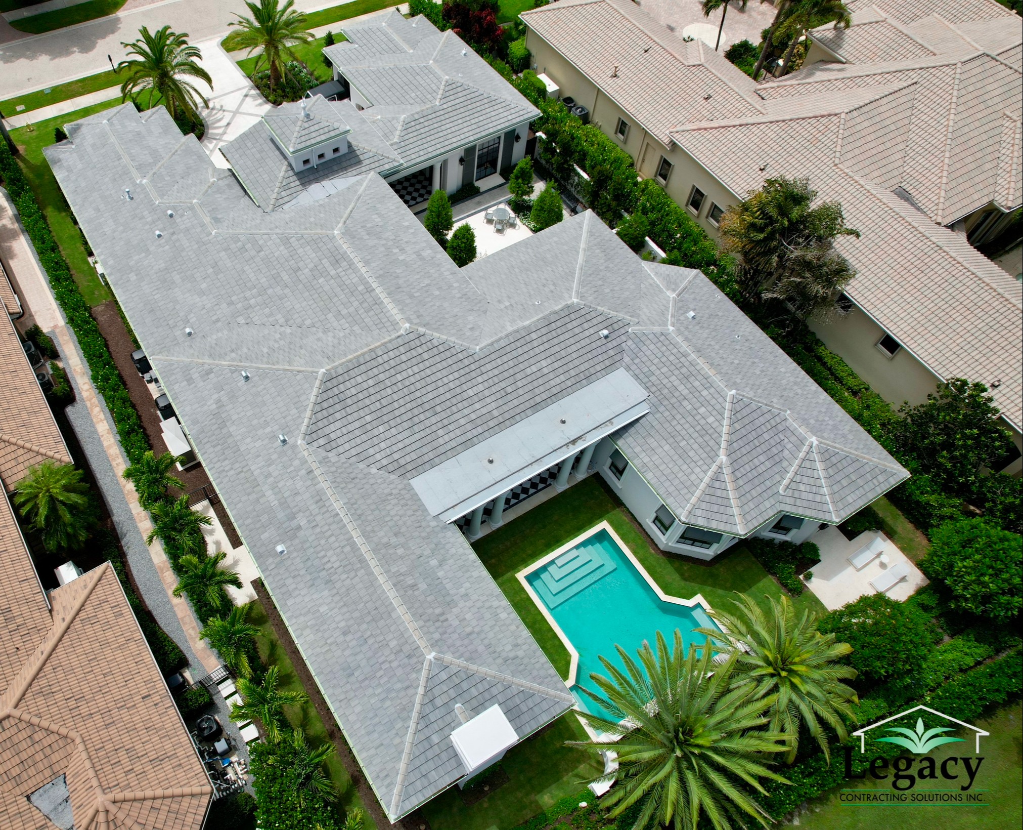 We replaced this roof and installed a flat tile called Flintridge Gray.