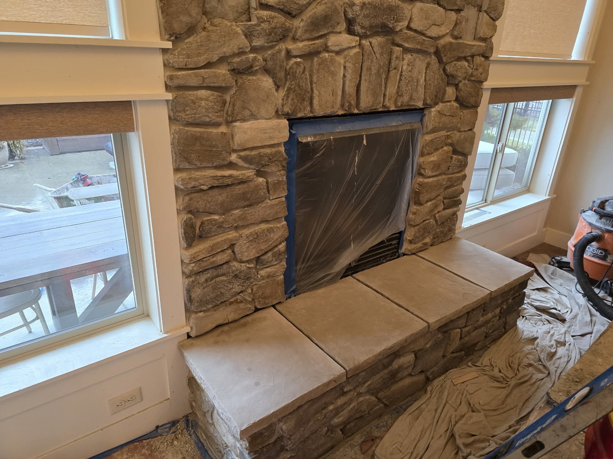 stone fireplace installation 
