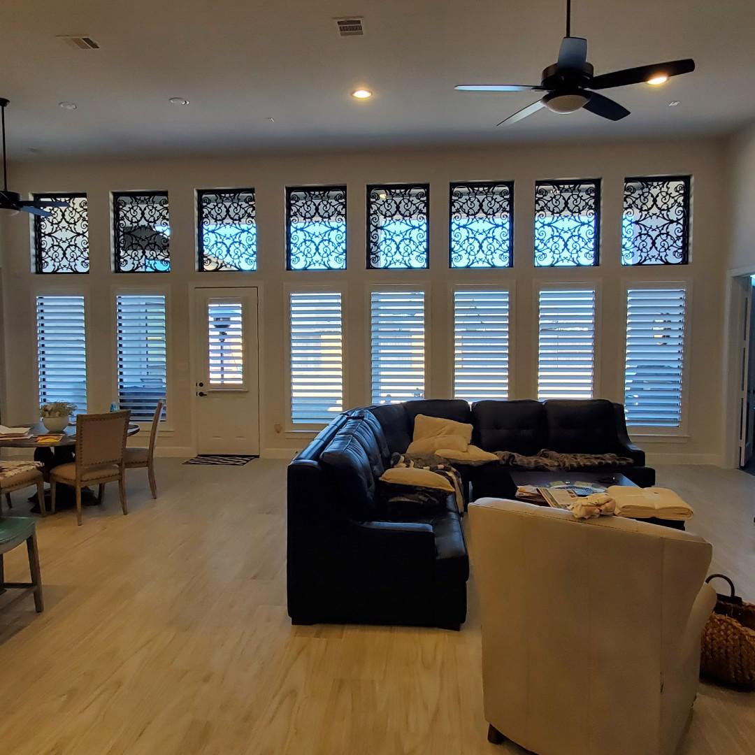 Welcome to Katy, where we specialize in some of the most amazing Window Treatments ever! This home features our Plantation Shutters, which pair beautifully with those gorgeous Faux Irons! #BudgetBlindsKatySugarLand #KatyTX #PlantationShutters #FauxIron #FreeConsultation